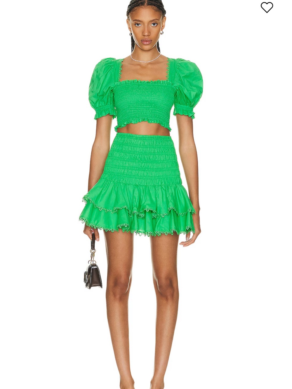 Charo Ruiz Vibrant Green Smocked Ruffle Mini Skirt